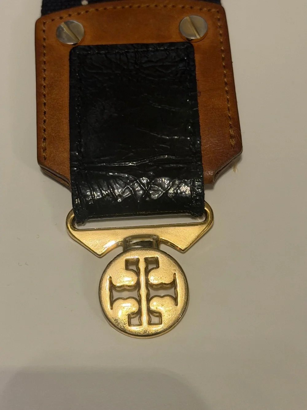Tory Burch Black Strap with Gold Logo Buckle Belt